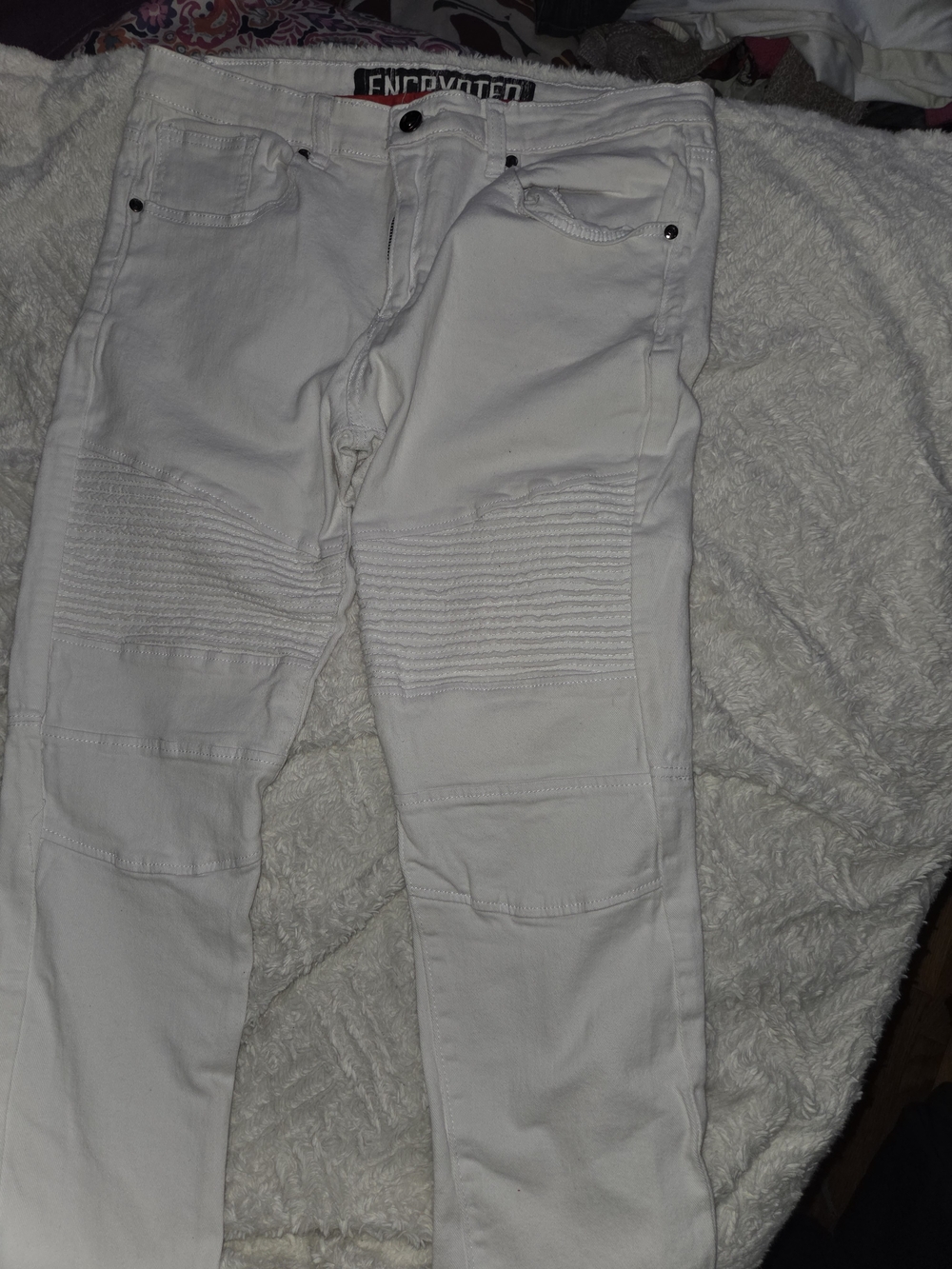 ENERGYATED Women's White Straight-Leg Moto Jeans